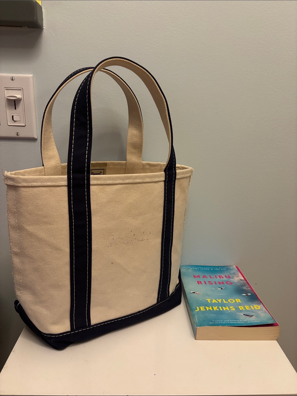 Vintage L.L. Bean Boat and Tote Navy Blue and Ivory